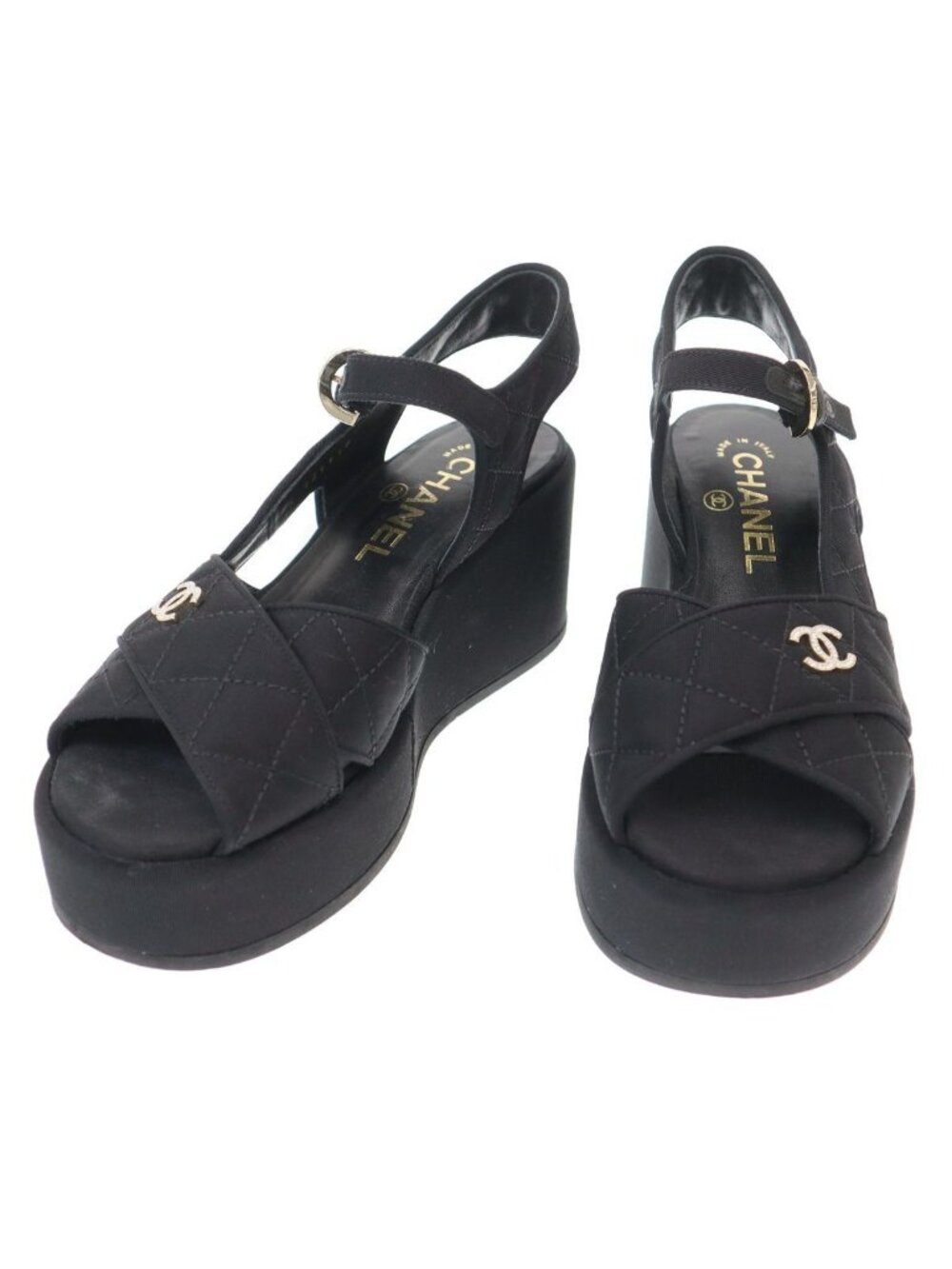 Chanel Quilted CC Logo Platform Sandals Black